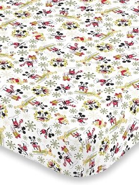 Disney Mickey Mouse Snowflakes Holiday Fitted Mini Crib Sheet Mini Crib